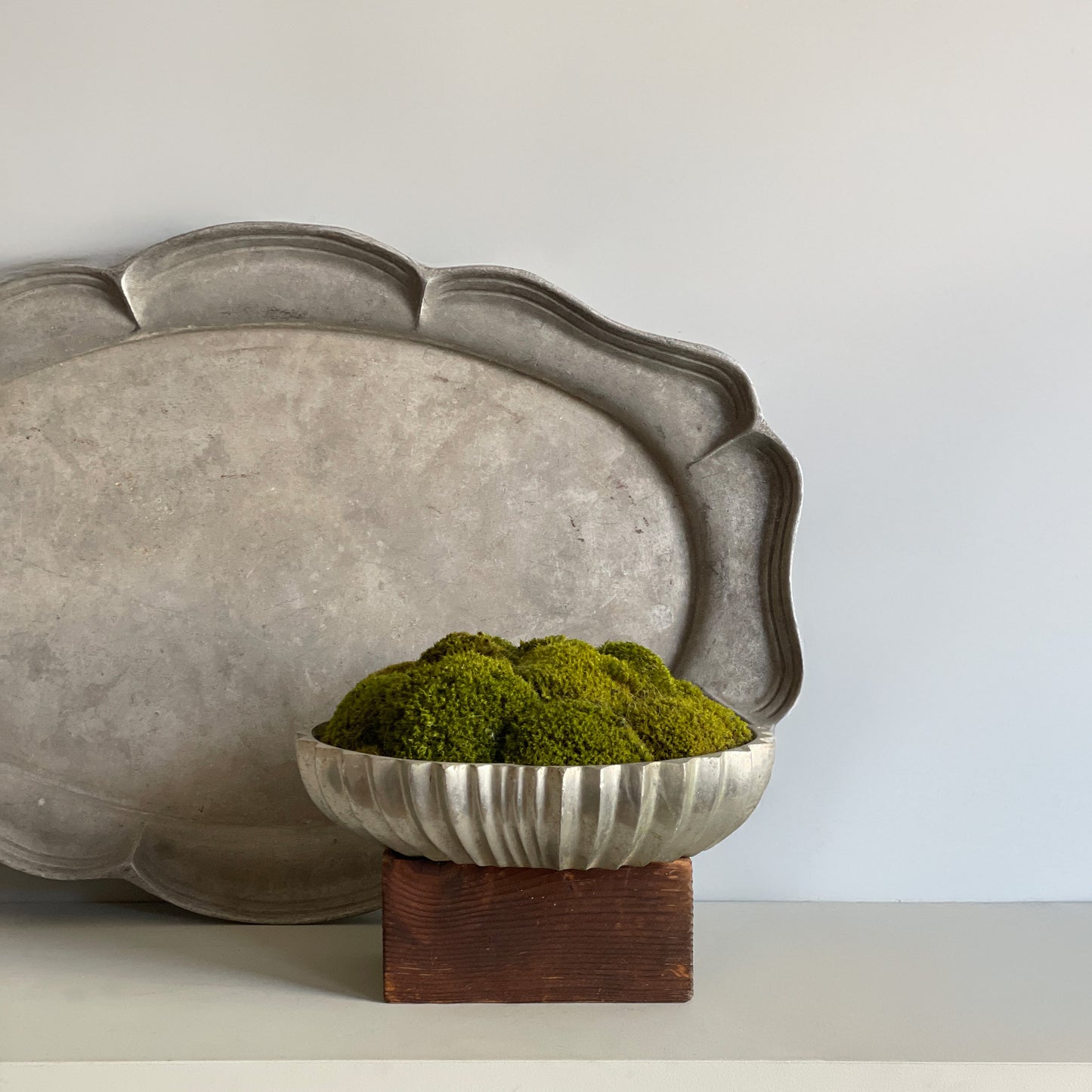 Large Deco Moss Bowl with hand-cast aluminum and lush green moss.